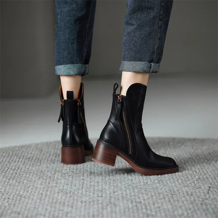 Block Heel Black Ankle Boots for Women with Side Zips and Cushioned Insole 2