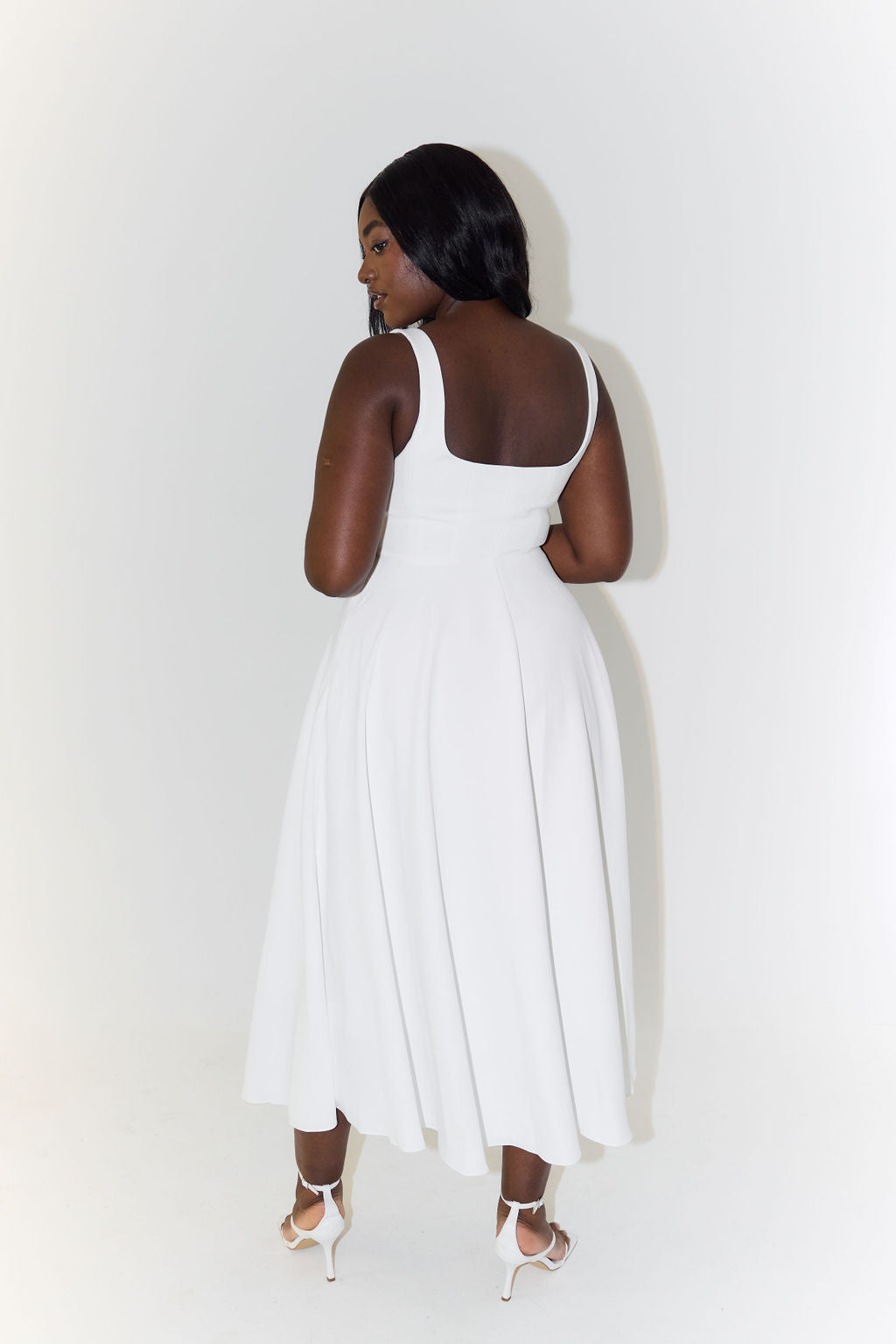 Elegant Women's Midi Dress with Cinched Waist and Flowing Skirt for Summer and Cocktail Events 5