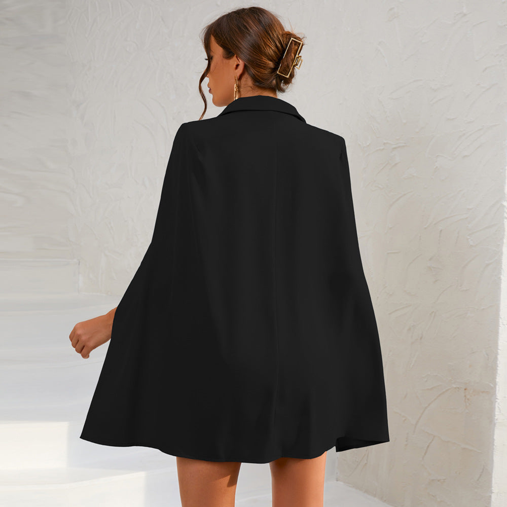 Elegant Women's Mini Dress with Detachable Cape Blazer and Gold Button Accents for Cocktail Events 4