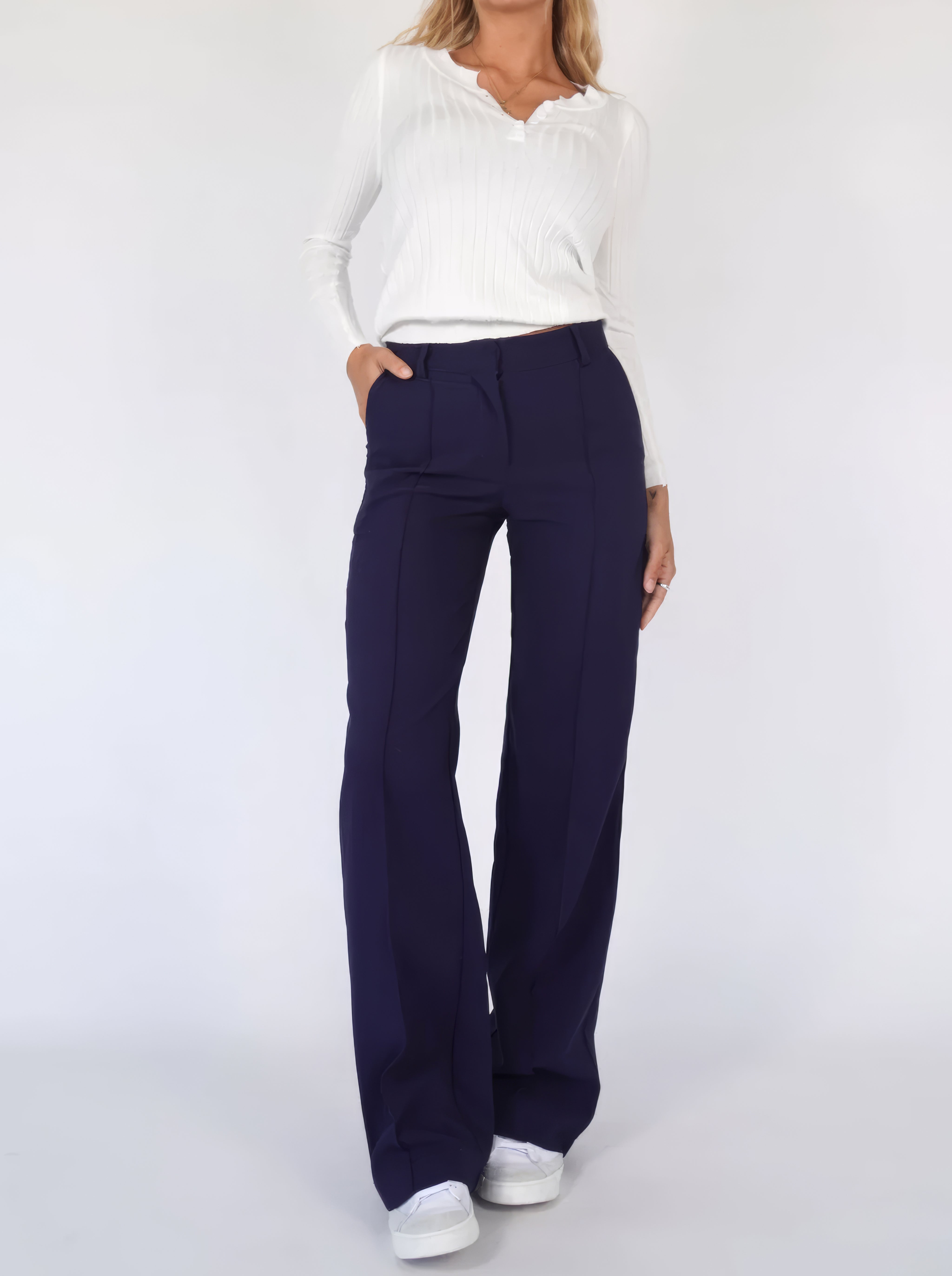 High-Waisted Straight Leg Trousers for Women | Tailored Black Pants 9