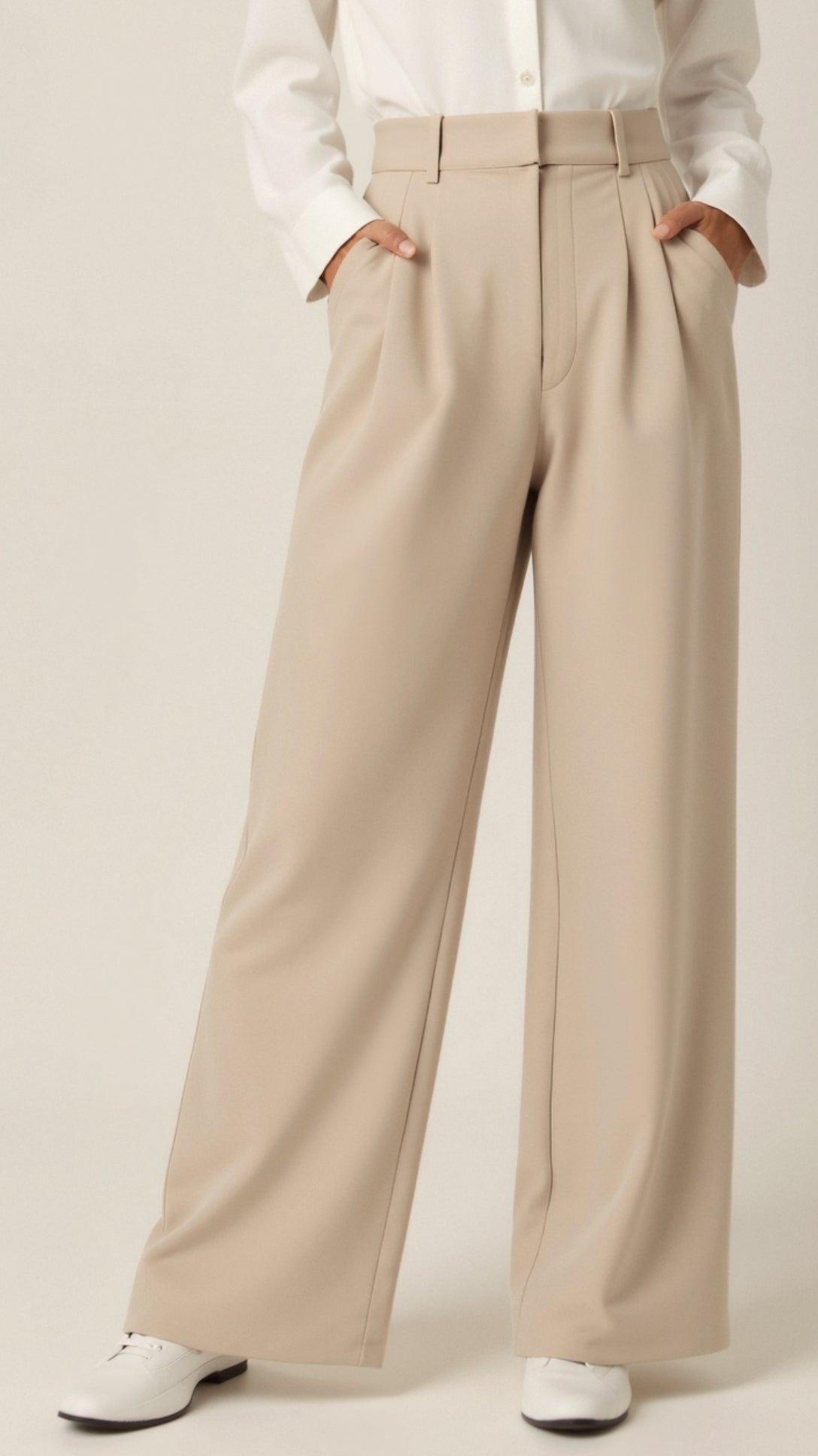 High-Waisted Wide Leg Trousers for Women with Pleated Front and Side Pockets 2
