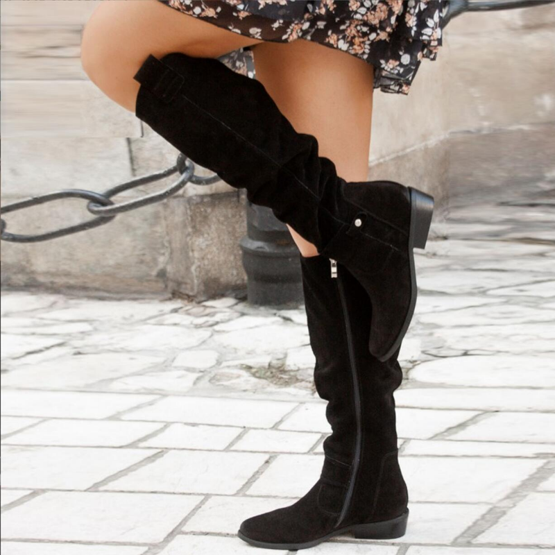 Chic Slouchy Knee High Boots for Women with Side Zip and Elegant Strap Detail 7