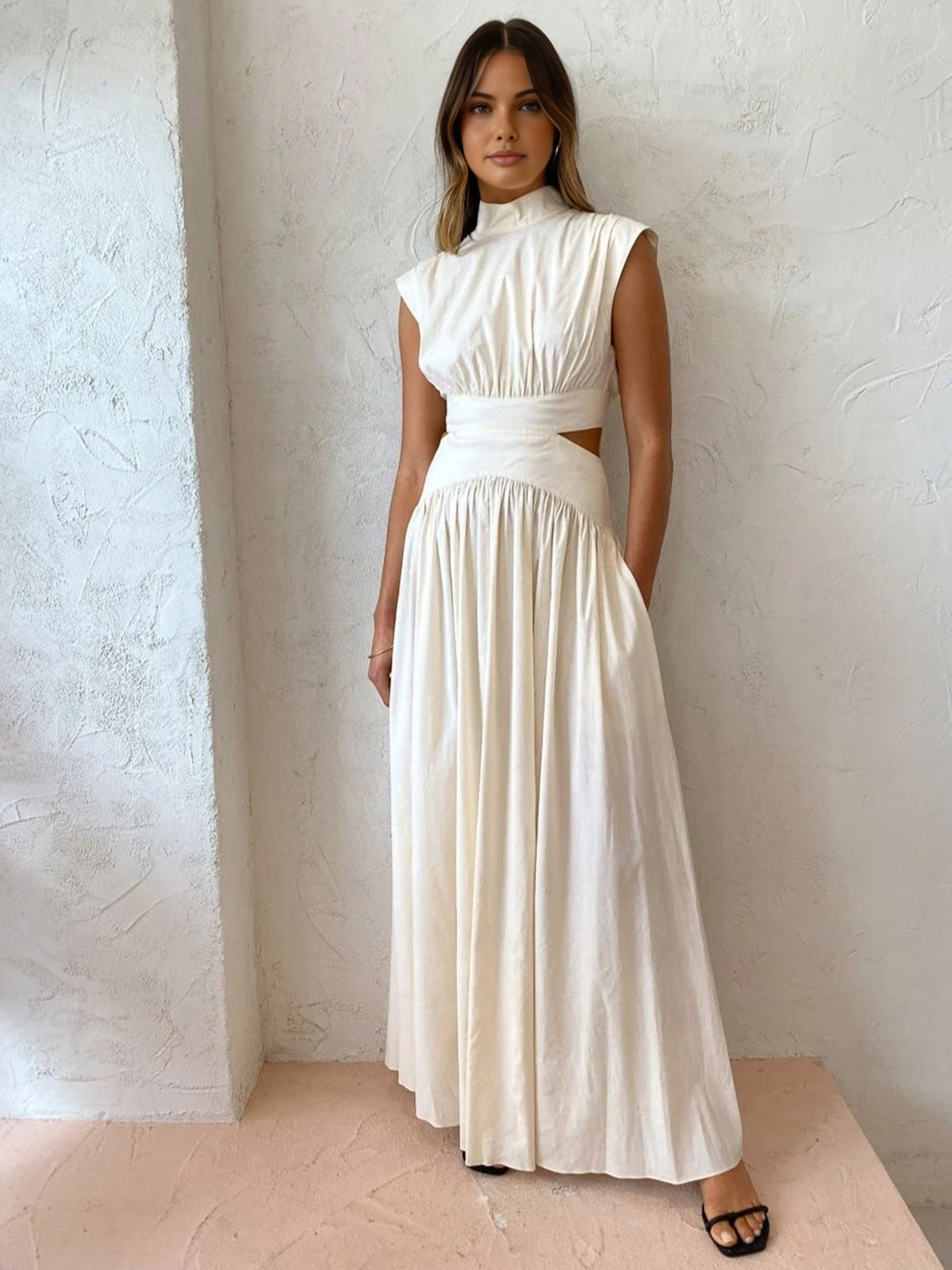 Elegant Sleeveless Maxi Dress with Mock Neck for Women | Perfect for Weddings and Summer Celebrations 0