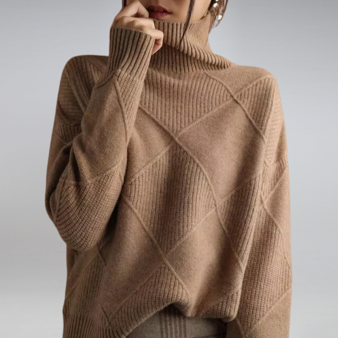 Geometric Knit Turtleneck Sweater for Women | Relaxed Fit and Cozy Design 2