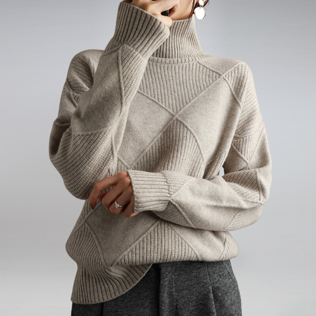 Geometric Knit Turtleneck Sweater for Women | Relaxed Fit and Cozy Design 3