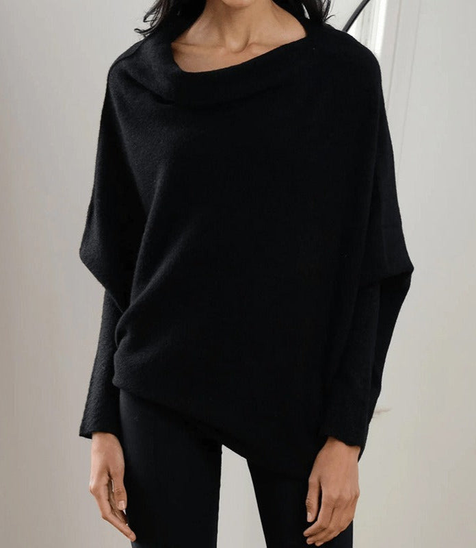 Oversized Women's Jumper with Boat Neck and Batwing Sleeves - Relaxed Fit for Autumn 2