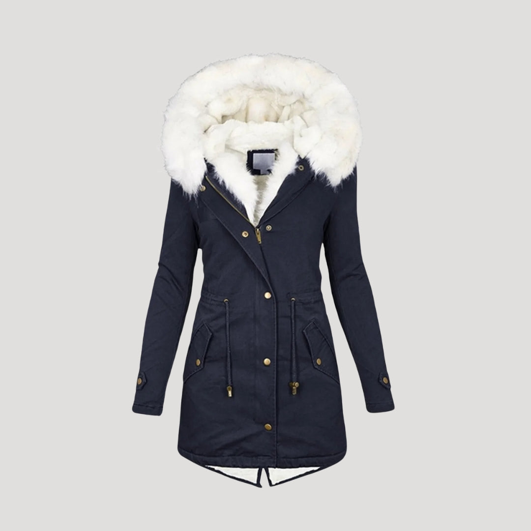 Women’s Winter Parka with Faux Fur Hood and Belted Waist 0