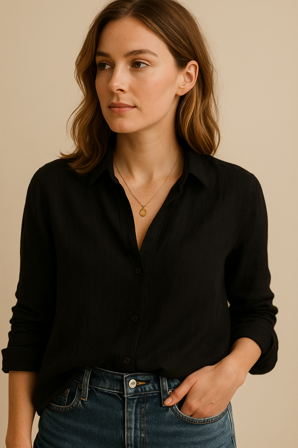 Womens Relaxed Fit Long Sleeve Blouse with Revere Collar for Versatile Style 1